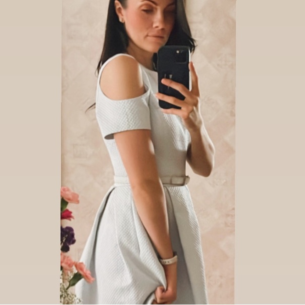 Elle by RW&CO limited edition ice blue fit & flare belted dress
